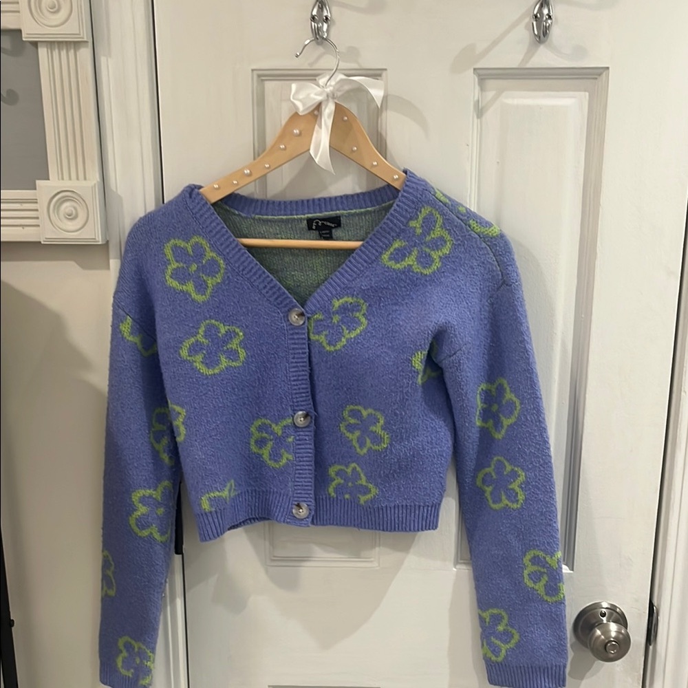 Art Class Blue and Green Cardigan with Floral Design